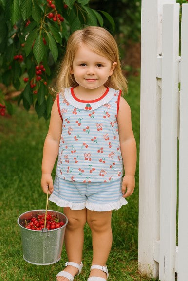 Cherry Print 2pc girl's short Set - Little Threads Inc. Children's Clothing