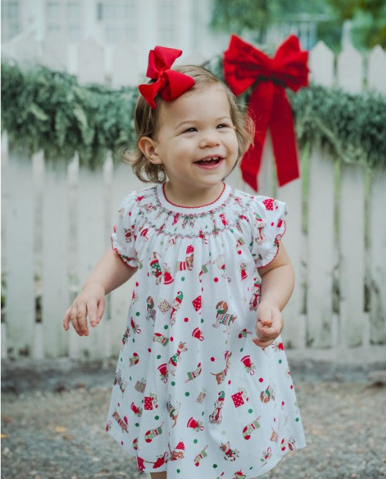 Christmas Dogs baby girl hand smocked bishop - Little Threads Inc. Children's Clothing