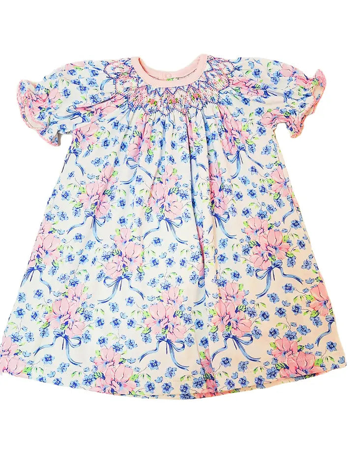 Blue Spring Flowers Girl's Bishop Dress - Little Threads Inc. Children's Clothing