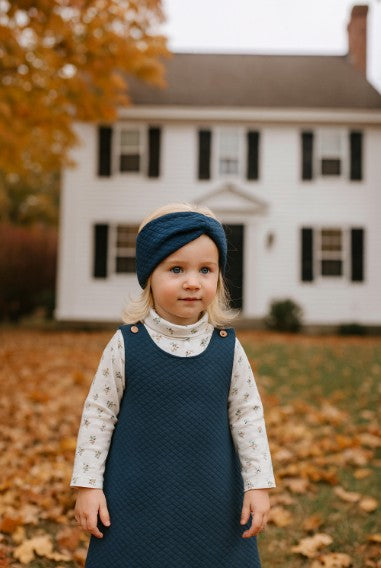 Fall quilted girl's jumper set with blue dainty flowers top - Little Threads Inc. Children's Clothing