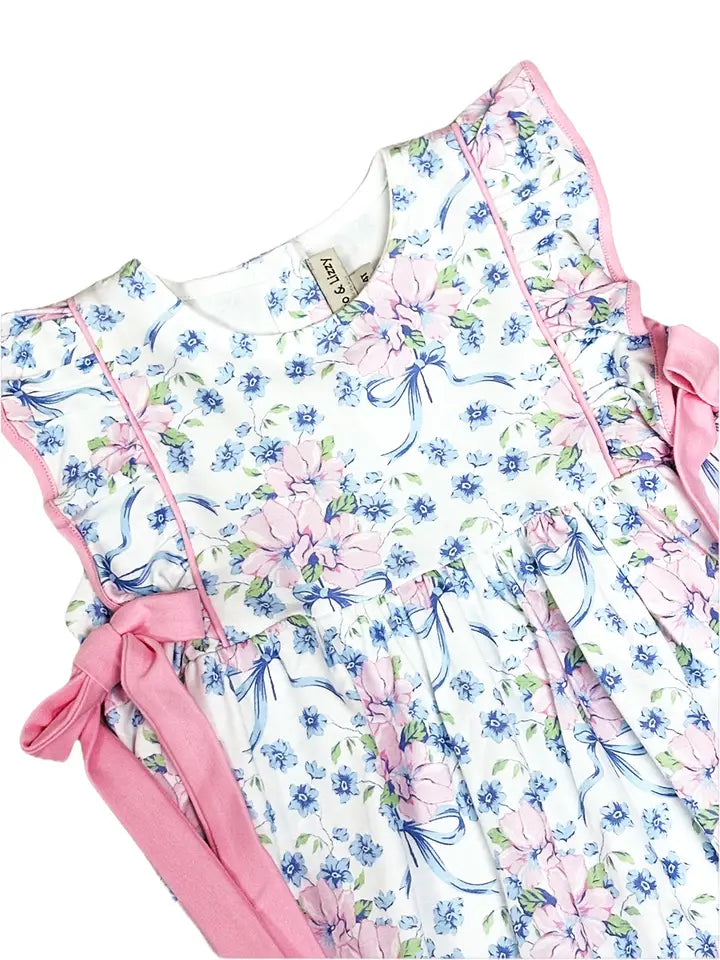 Blue Spring Flowers Ruffle Girl's Dress - Little Threads Inc. Children's Clothing