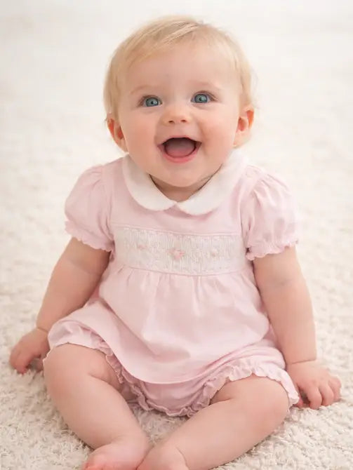 Hand Smocked Flower Pima Cotton Dress Set - Little Threads Inc. Children's Clothing