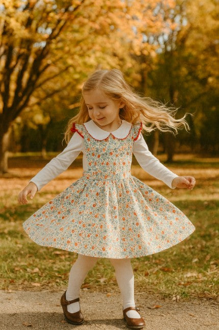 Girl's "Fall Flowers" White long Sleeve and Jumper Set - Little Threads Inc. Children's Clothing