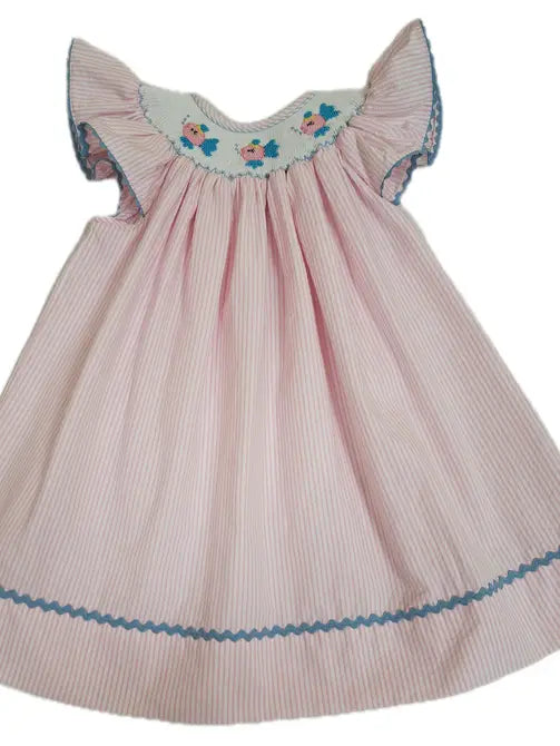 Girl's Hand Smocked Pink " Fish" Bishop Dress