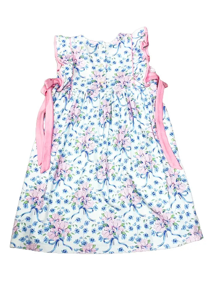 Blue Spring Flowers Ruffle Girl's Dress - Little Threads Inc. Children's Clothing
