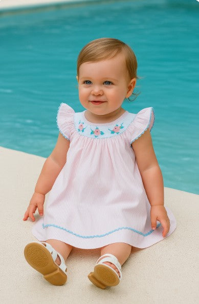 Girl's Hand Smocked Pink " Fish" Bishop Dress