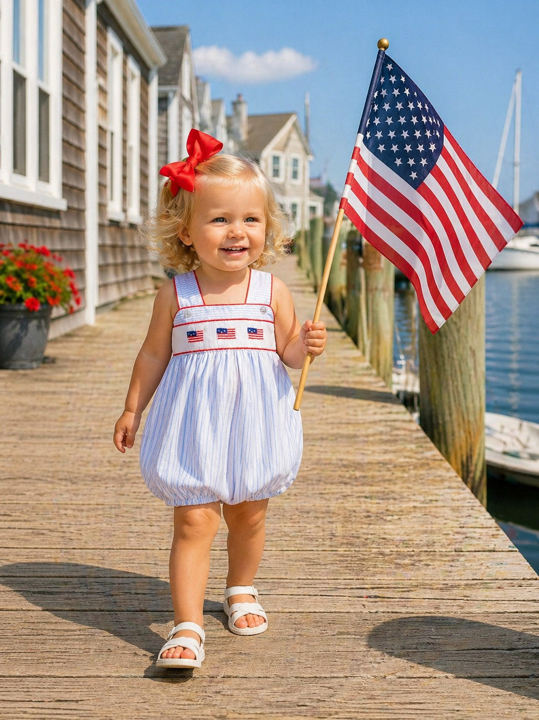 Baby Girl's "4th of July" Striped Light Blue Bubble - Little Threads Inc. Children's Clothing