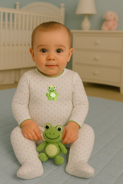 Frog Print Baby's Footie ( unisex) - Little Threads Inc. Children's Clothing