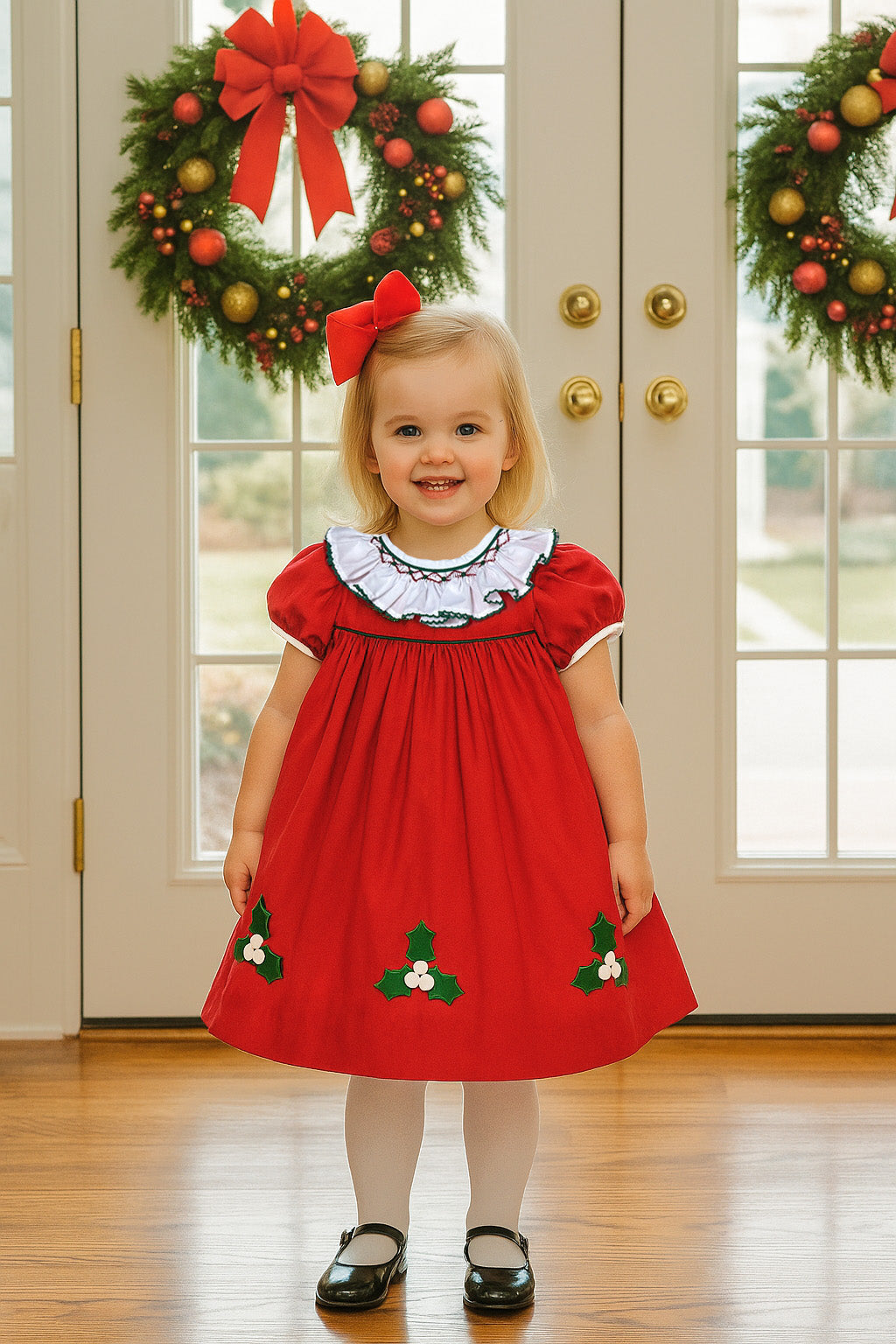 Girls Float Red dress Christmas Hollies - Little Threads Inc. Children's Clothing