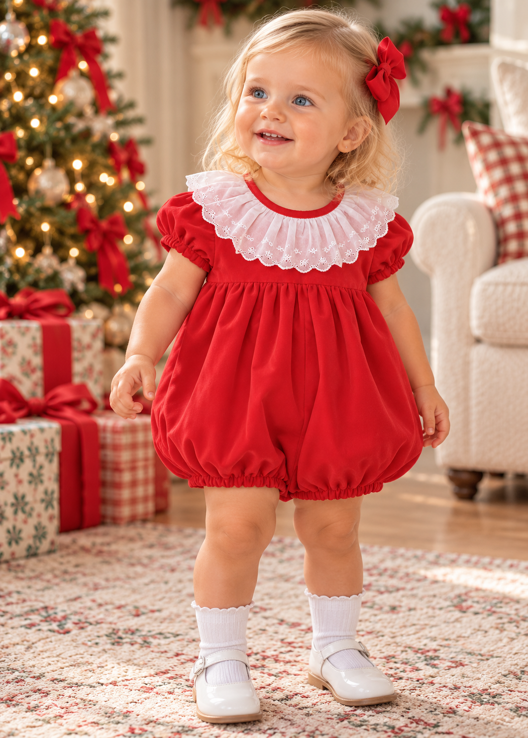 Christmas  baby girl Velvet Rompers - Little Threads Inc. Children's Clothing