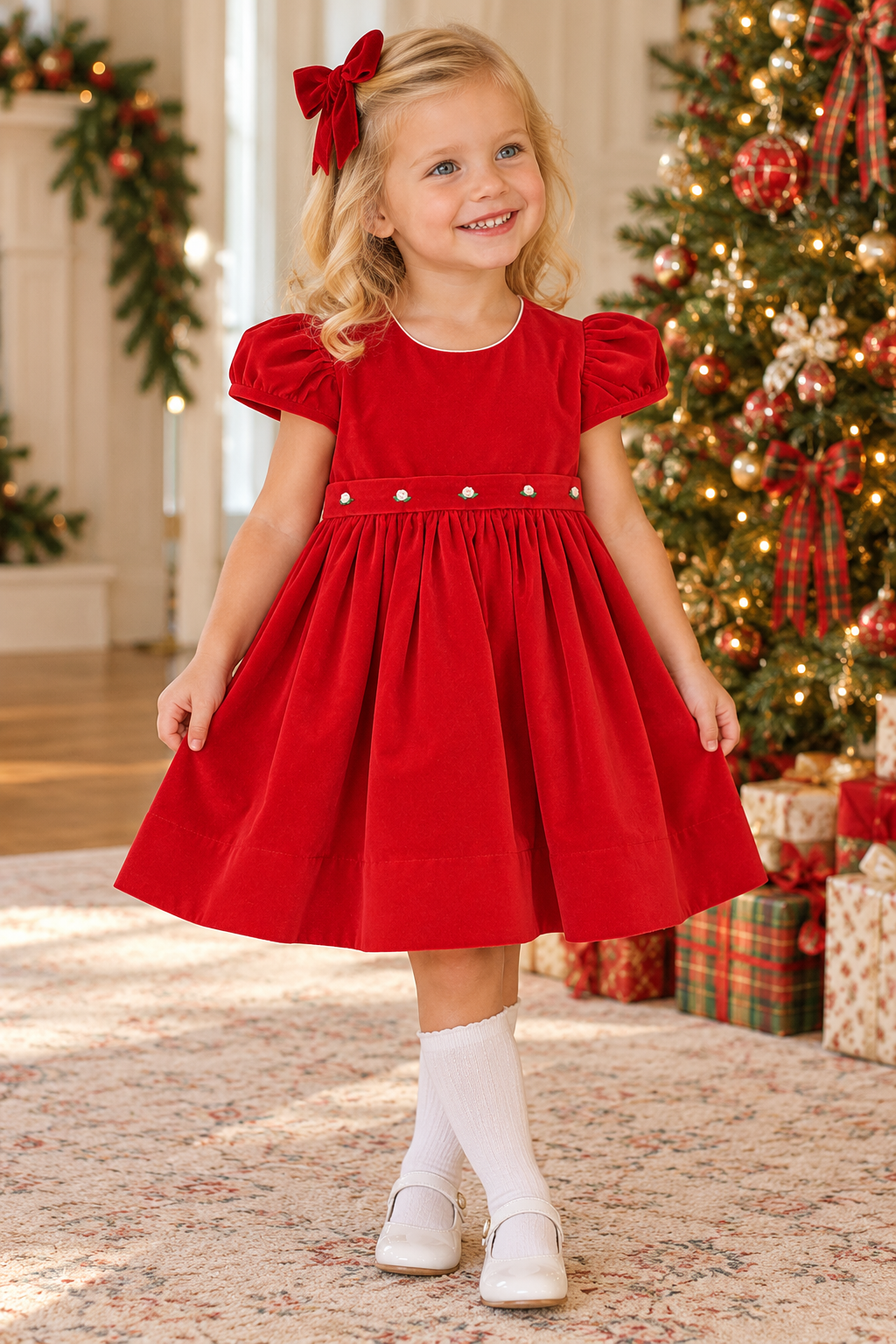 Girl's "Christmas Red Velvet" Collection Classic Dress - Little Threads Inc. Children's Clothing