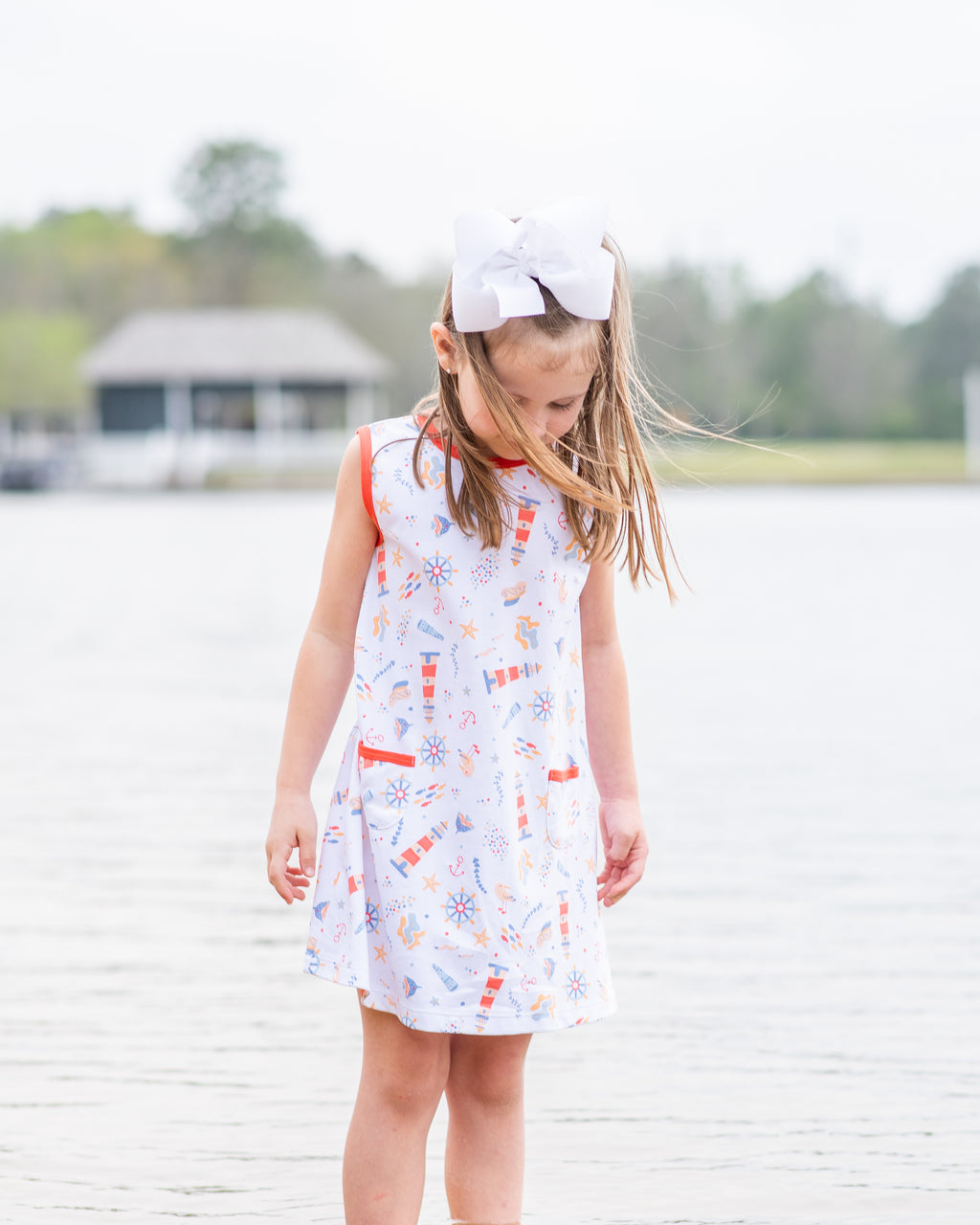 Orange Nautical Print Girl's Dress - Little Threads Inc. Children's Clothing