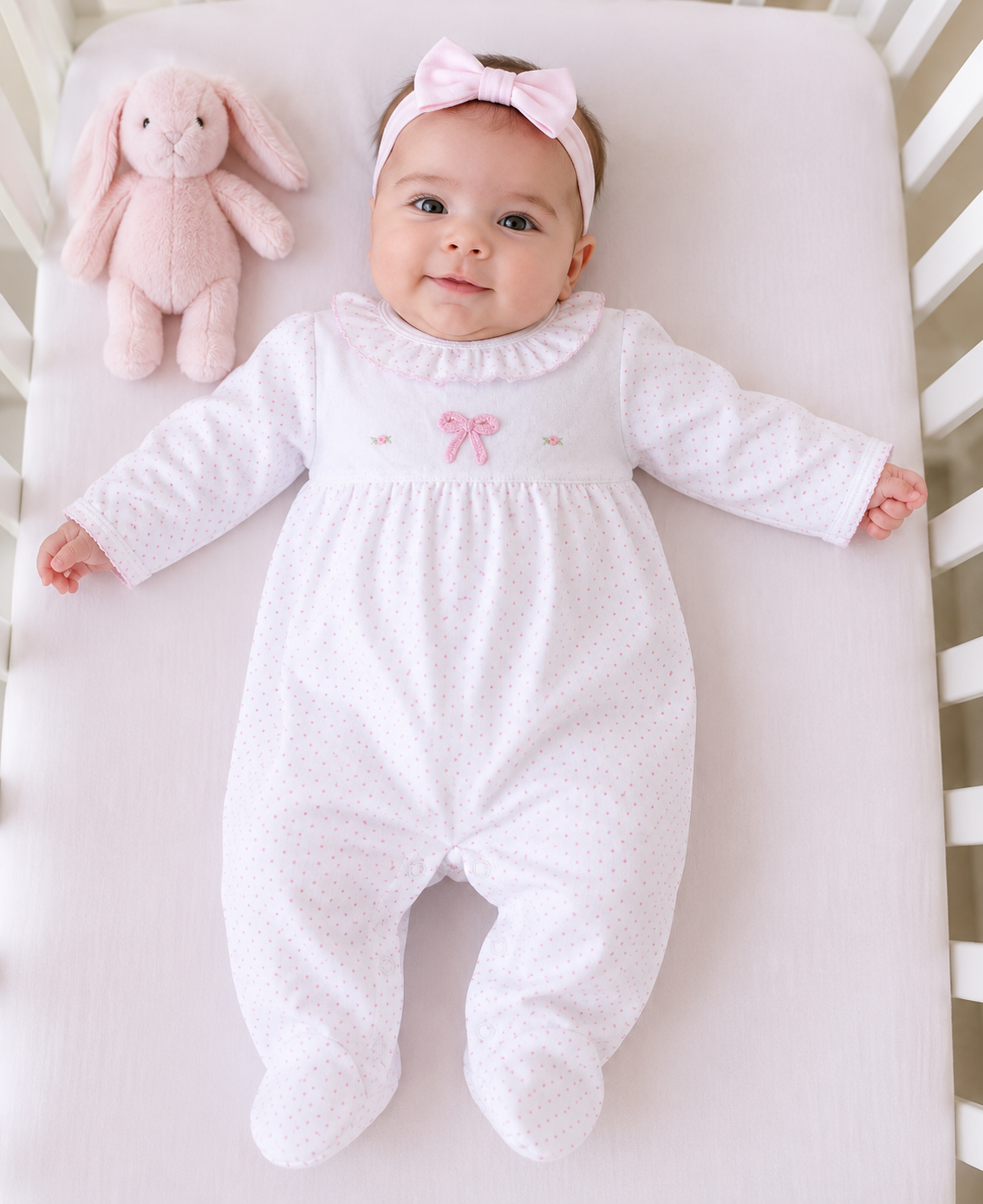 Bow Crochet - Baby girl footie Pima Cotton