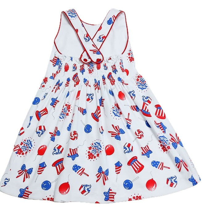 Patriotic Criss cross open back girl's Sundress - Little Threads Inc. Children's Clothing