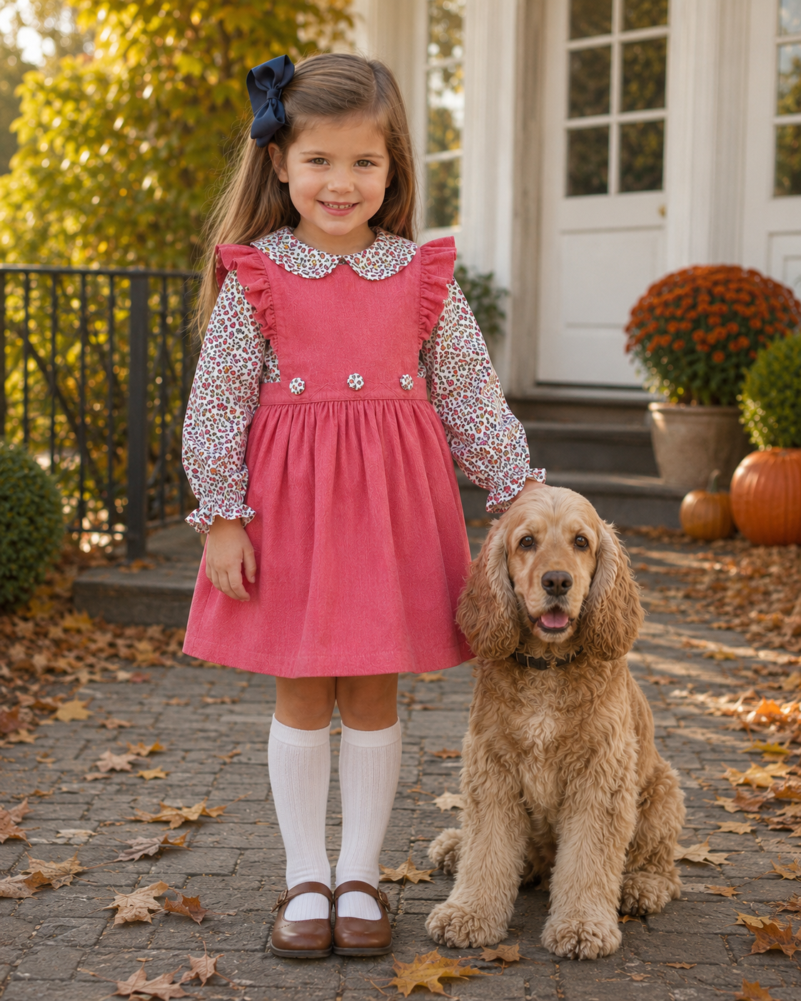 Isabella Fall Corduroy Jumper Dress with Floral Blouse Set