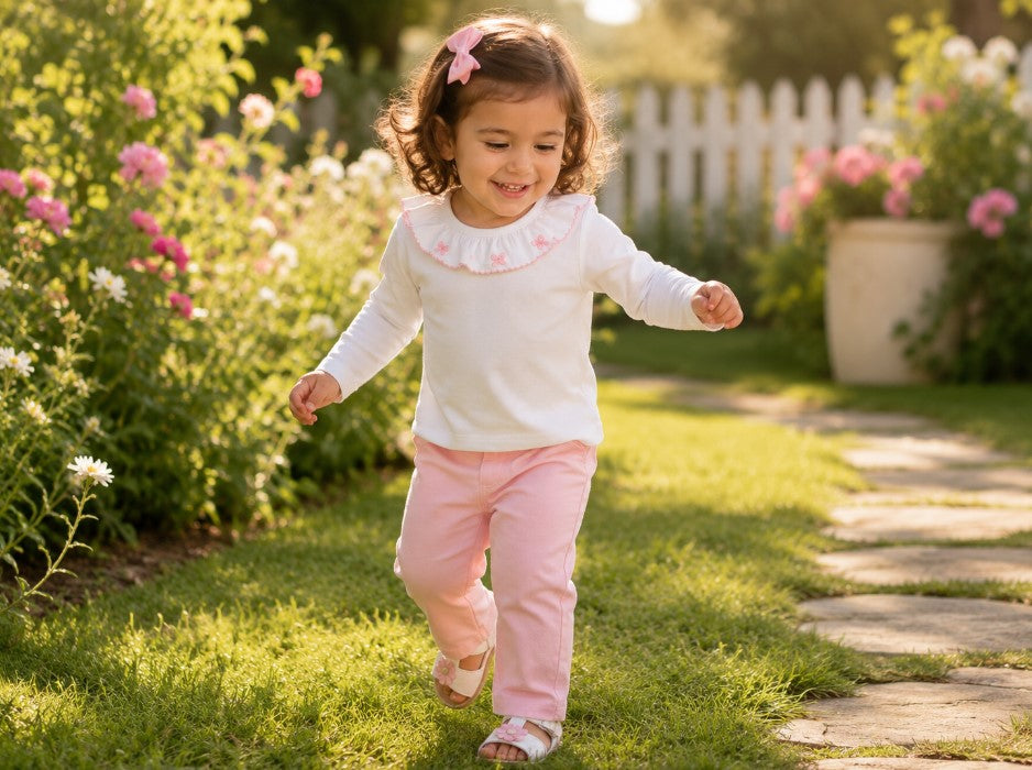 Girl's Basic  Pima cotton Blouses with Bows Long Sleeve Top