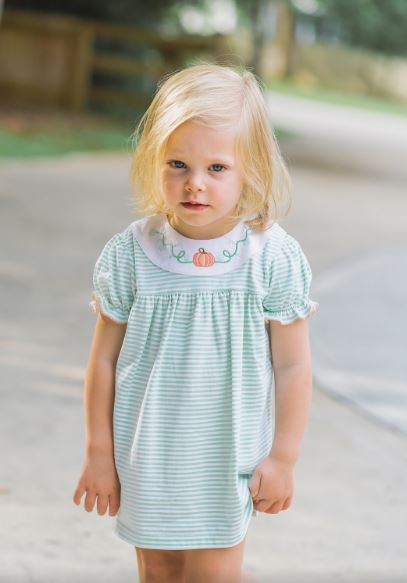 Pumpkin green stripe baby girl dress - Little Threads Inc. Children's Clothing