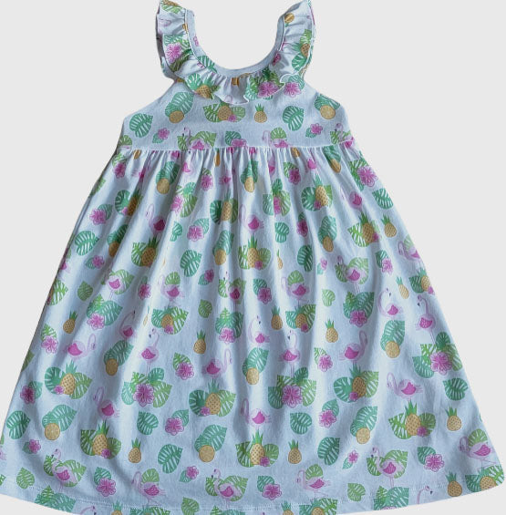 Flamingo Print Girls Sundress Pima Cotton