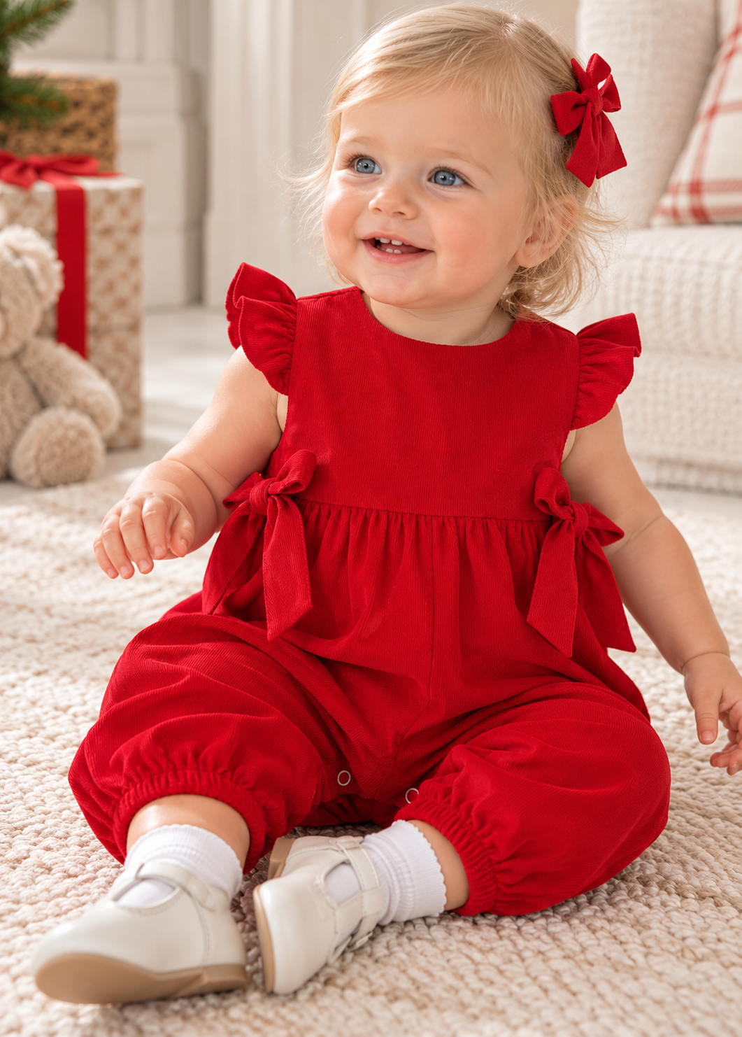 Girl's red Corduroy Romper Basics Collection