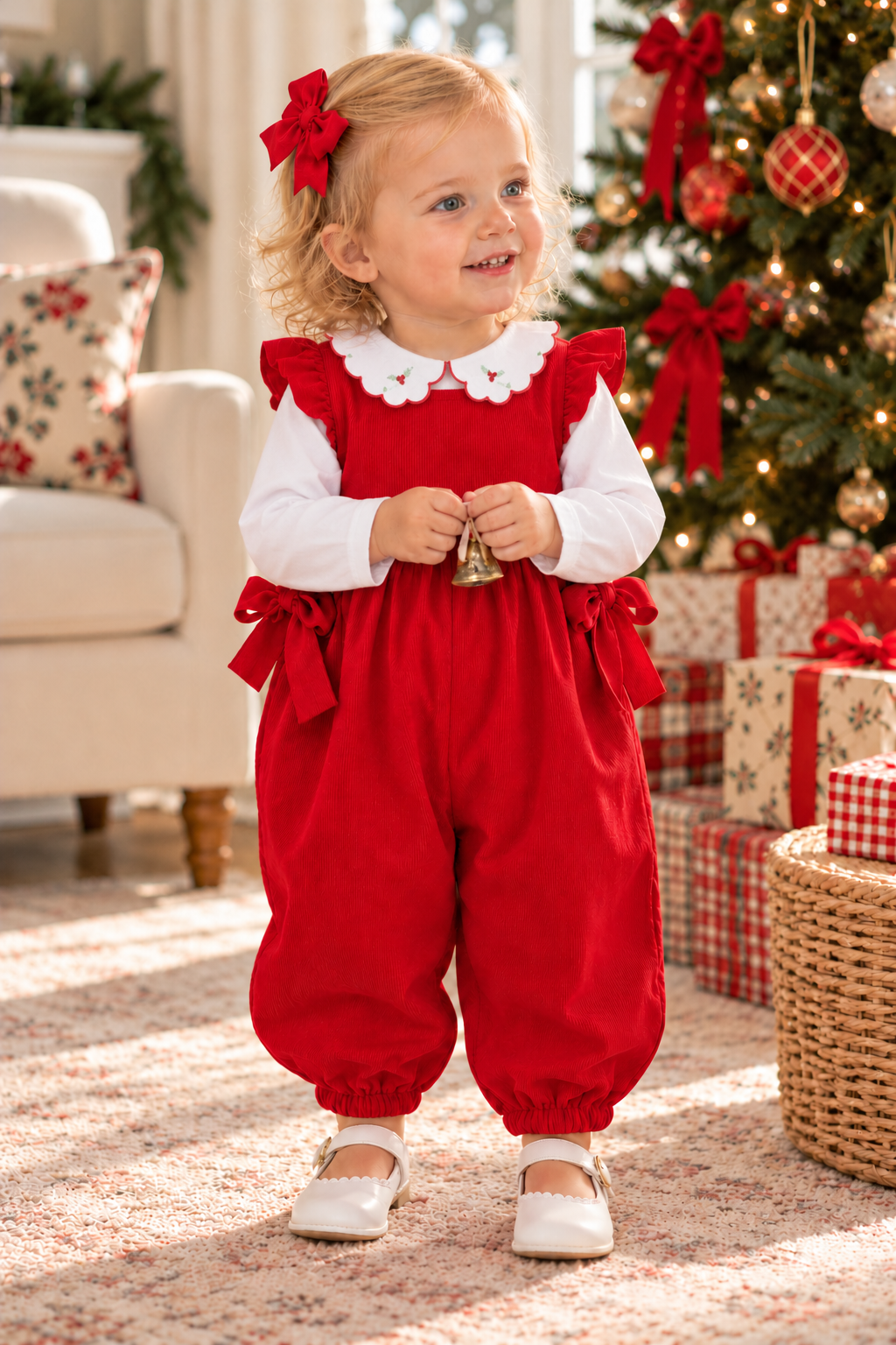 Girl's Red Corduroy Romper - Little Threads Inc. Children's Clothing