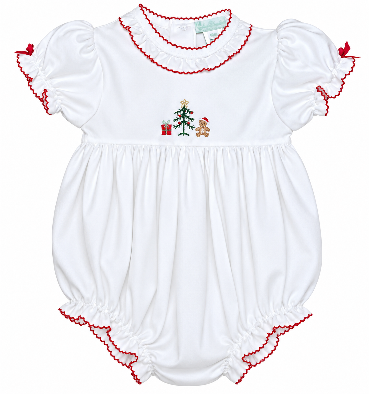 Christmas Teddy Bear embroidered girl white romper - Little Threads Inc. Children's Clothing