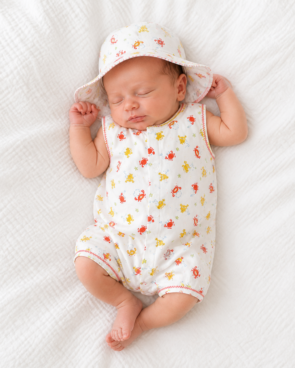 Lobster and Crabs and sun hat set  Baby Boy Sleeveless Romper