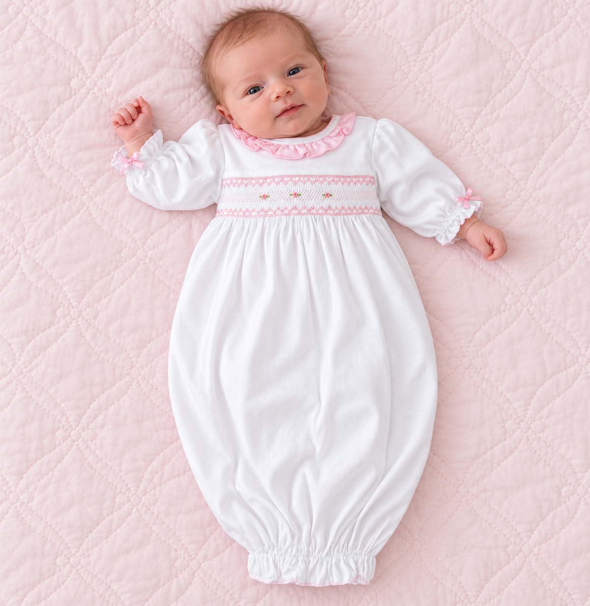 White baby girl smocked daygown