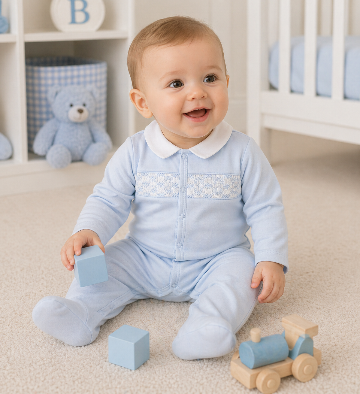 Baby Boy's Blue Argyle hand smocked Converter - Little Threads Inc. Children's Clothing
