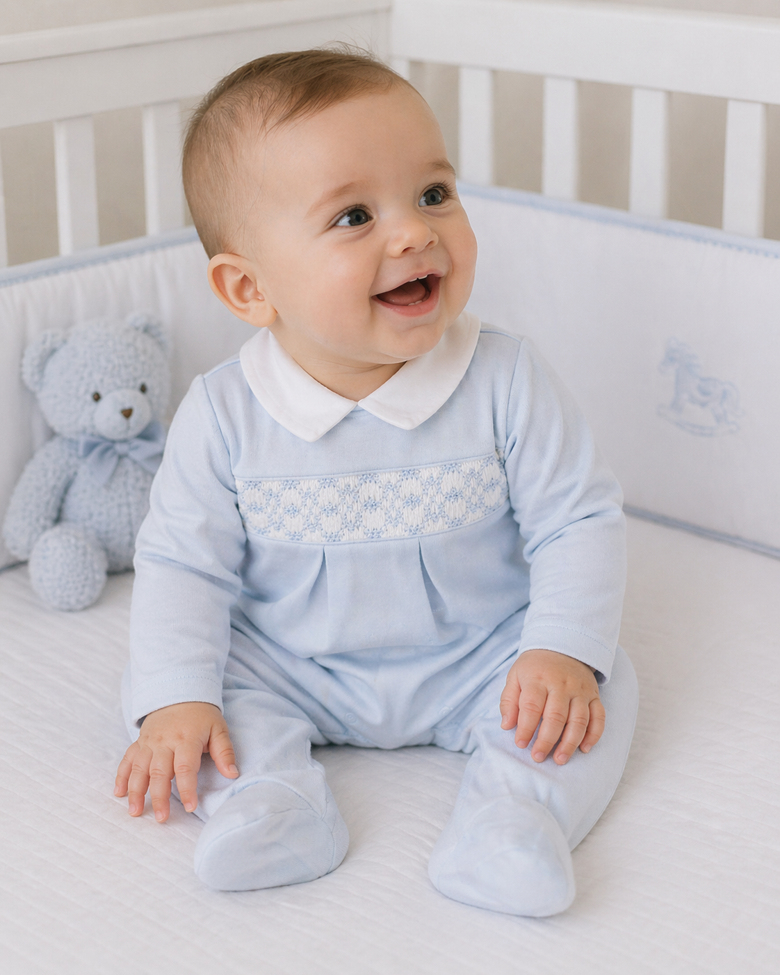 Baby Boy's Blue hand smocked Footie - Little Threads Inc. Children's Clothing