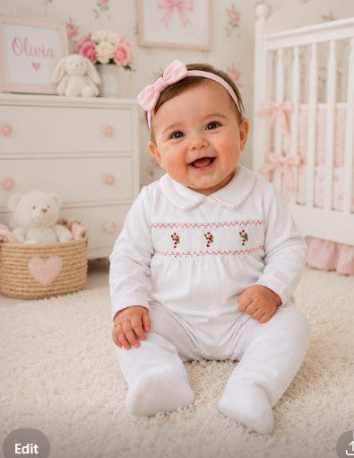 Baby Boy's Candy Cane Smocked Footie