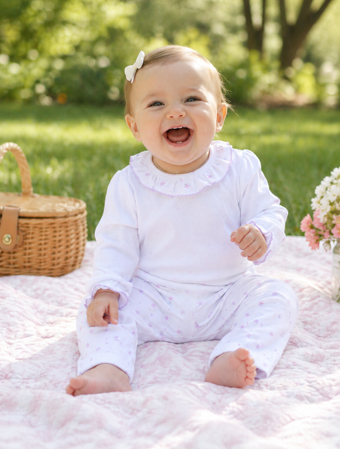 Baby Girl's Pink Flower Print Pima Cotton Onesie & Pant Set - Little Threads Inc. Children's Clothing