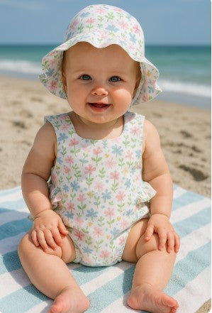 Girl's sunsuit and hat set Palm Beach Collection Pima Cotton