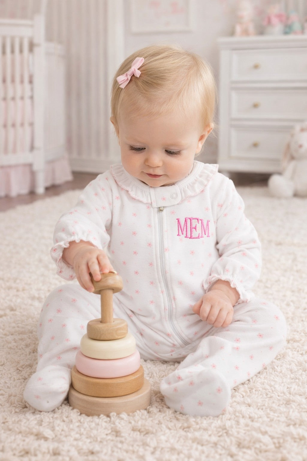 Pink Flower Print Baby Girl's Pima Cotton Footie