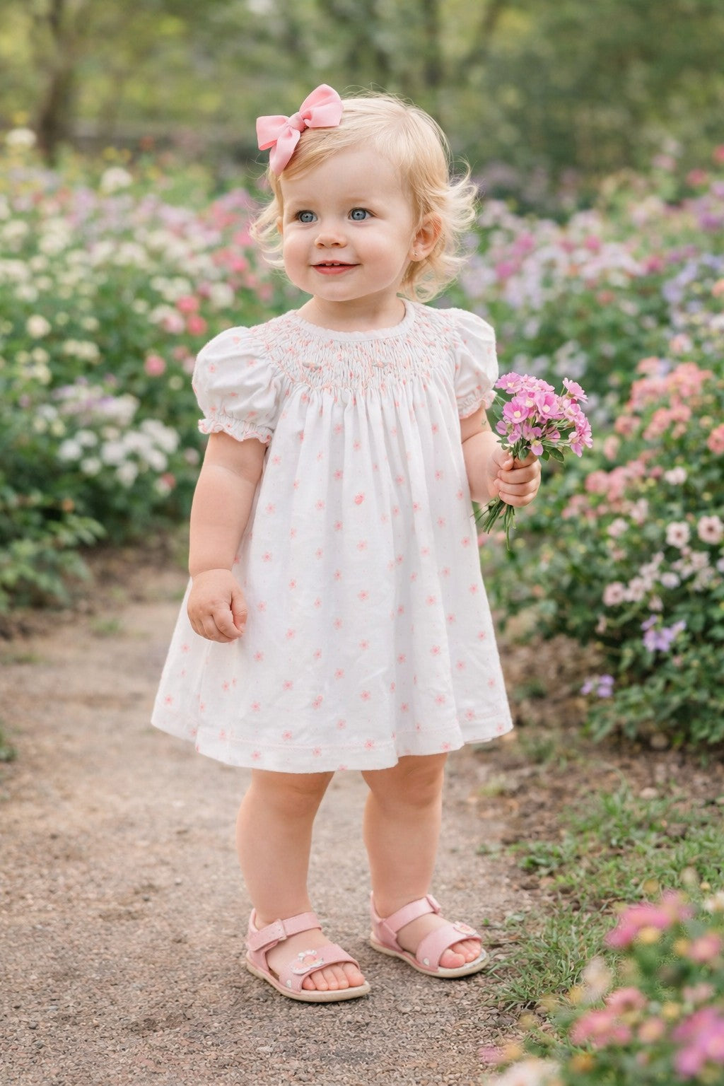Baby Girl's Pink Flower Print Pima Cotton Bishop Dress