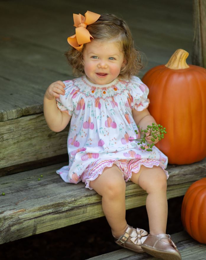 Pumpkin Girl's Smocked Bishop - Little Threads Inc. Children's Clothing