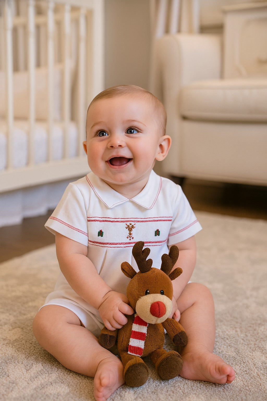 Baby Boy's "Christmas Reindeer" Smocked Romper