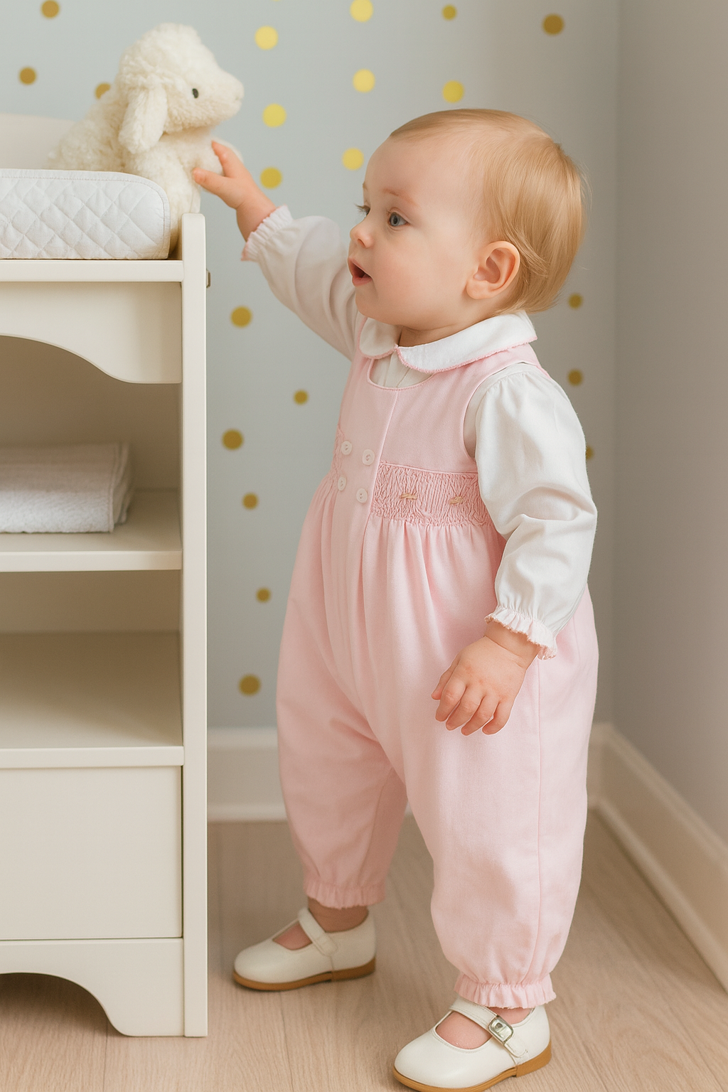 Baby Girl's "Celine and Tom" Smocked Overall Set