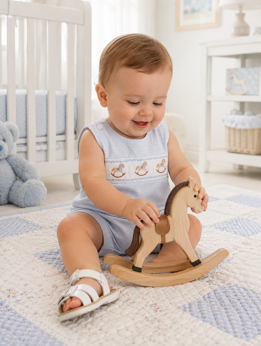 Rocking Horse Smocked Baby Overall