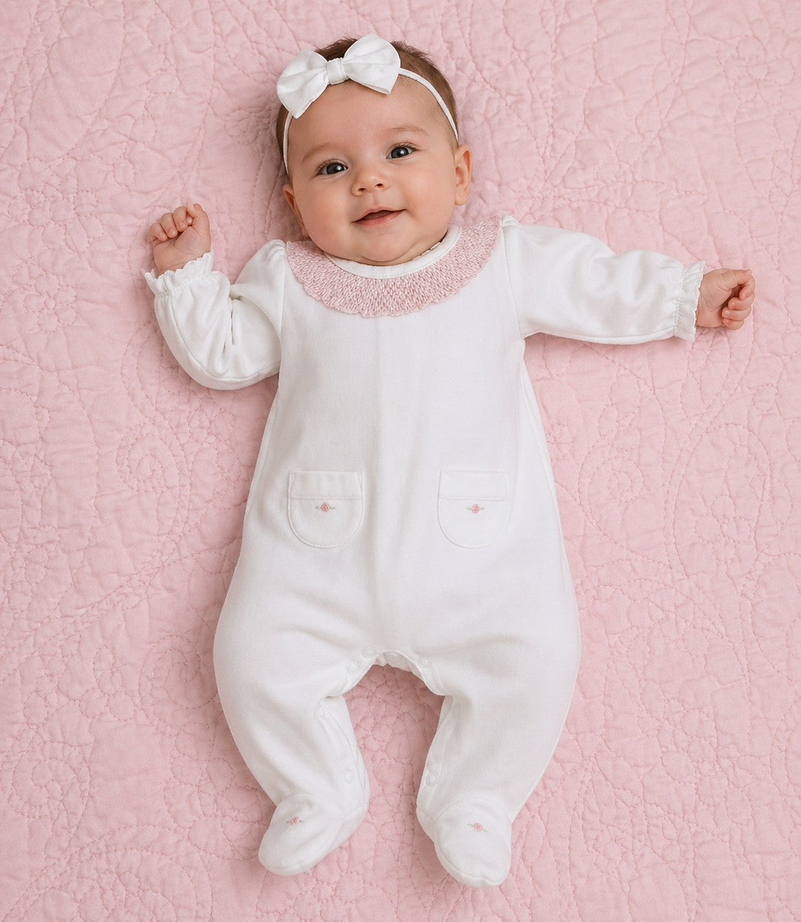 Baby Girl Pink Smocked Collar Footie