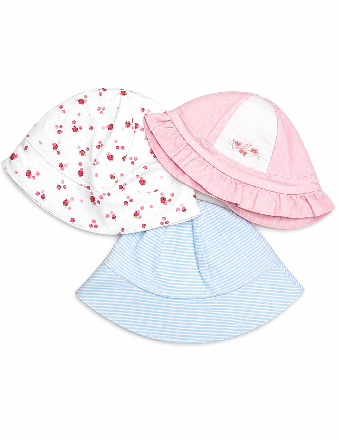 Sunhat Baby Girl Bundle -Strawberries, pink dots and blue stripes