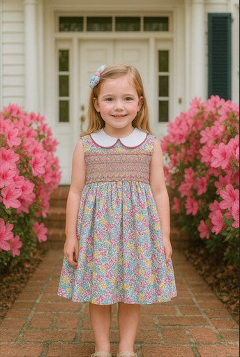 Girl's "Taylor Collection" Hand Smocked Floral Dress - Little Threads Inc. Children's Clothing