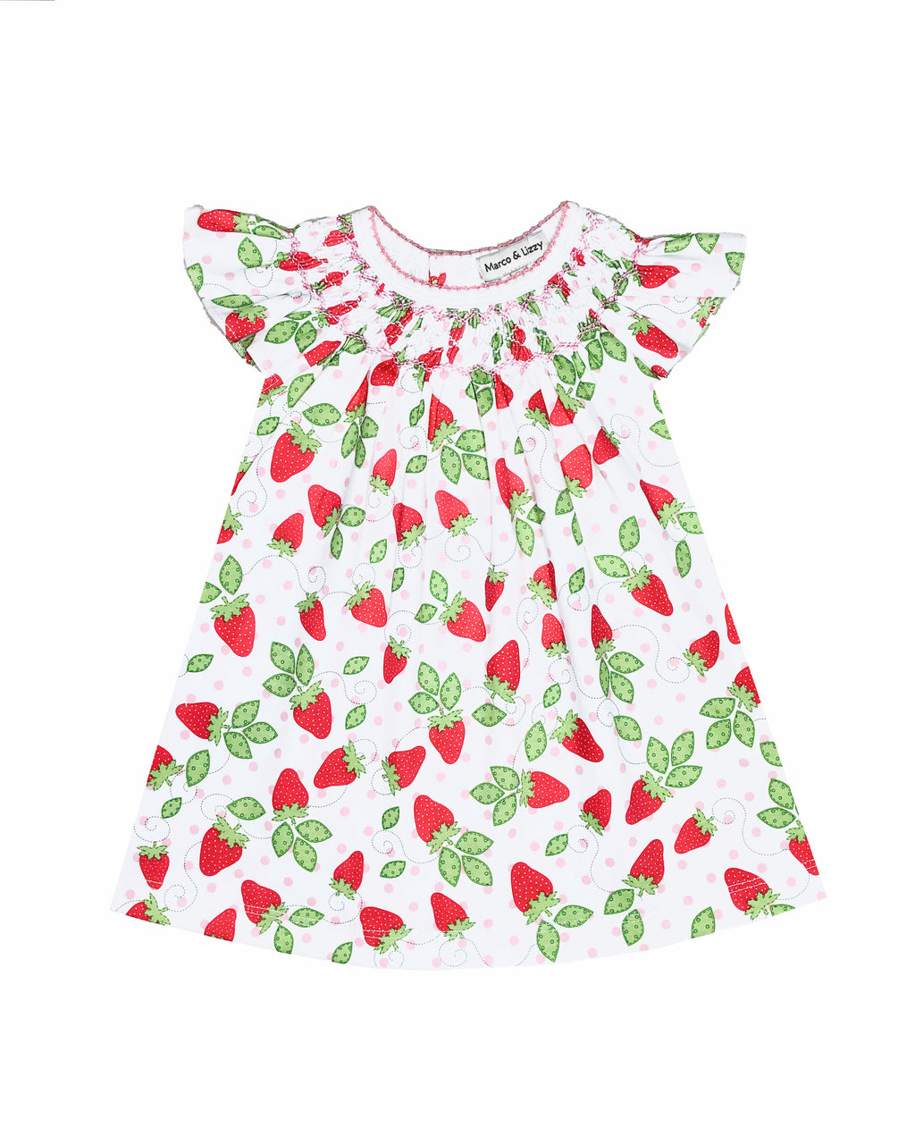 "Strawberry Patch" print Girl bishop, pima - Little Threads Inc. Children's Clothing