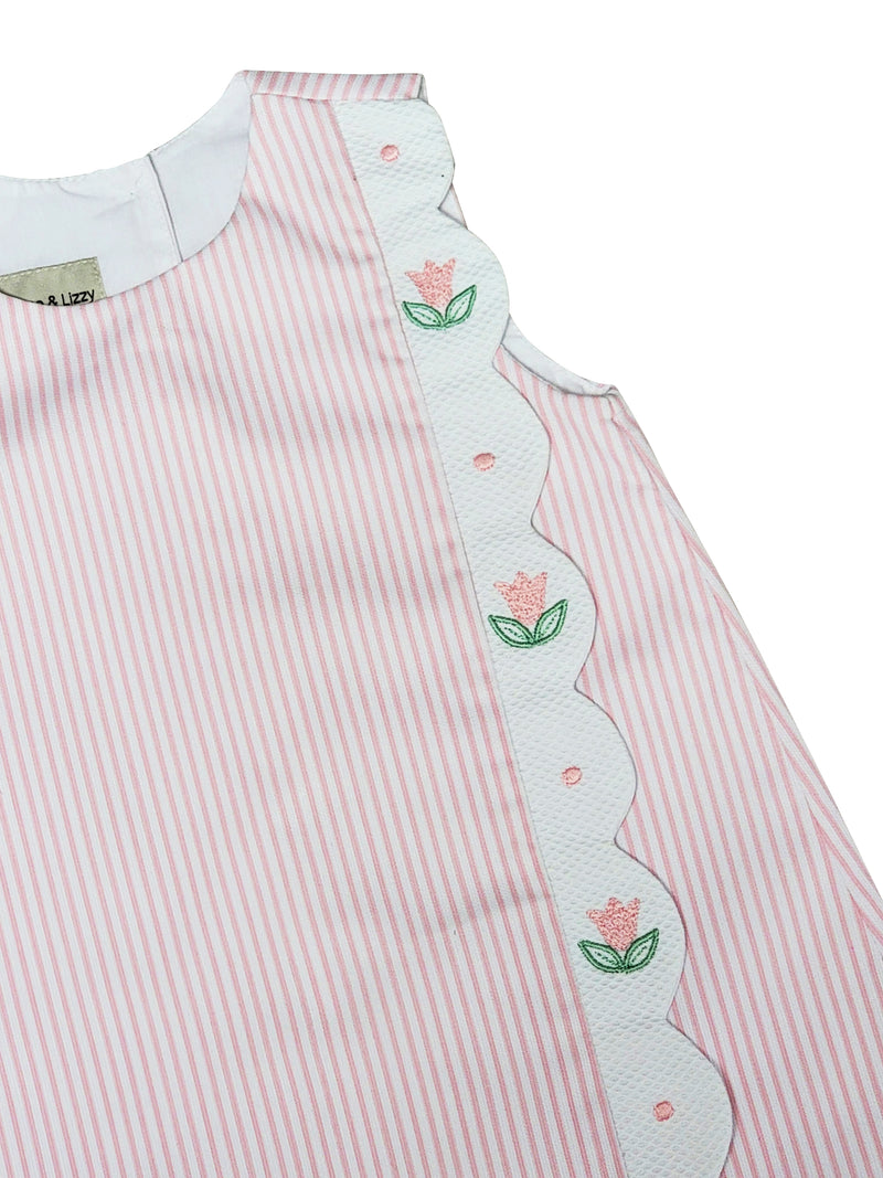 Girl's Pink "Serena"  A line Embroidered Pique Dress - Little Threads Inc. Children's Clothing