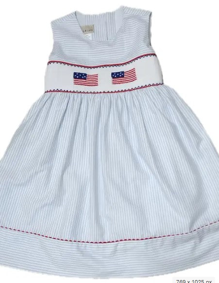 4th of July Girl's hand smocked light blue dress
