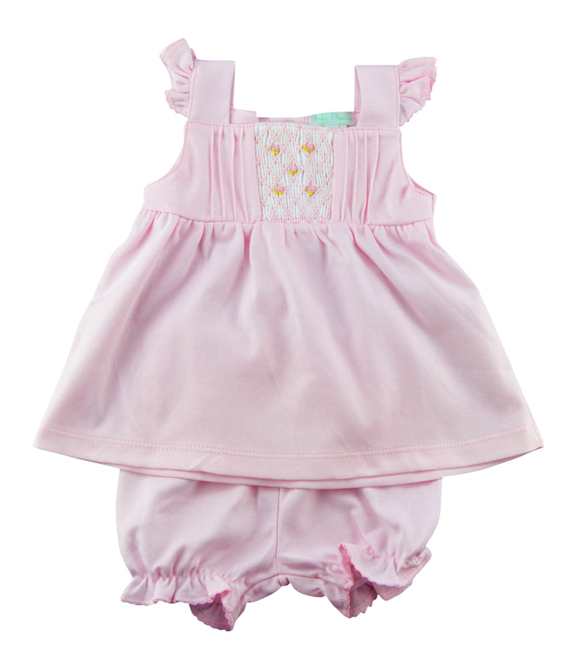 Pink Pima cotton Hand Smocked Sundress - Little Threads Inc. Children's Clothing