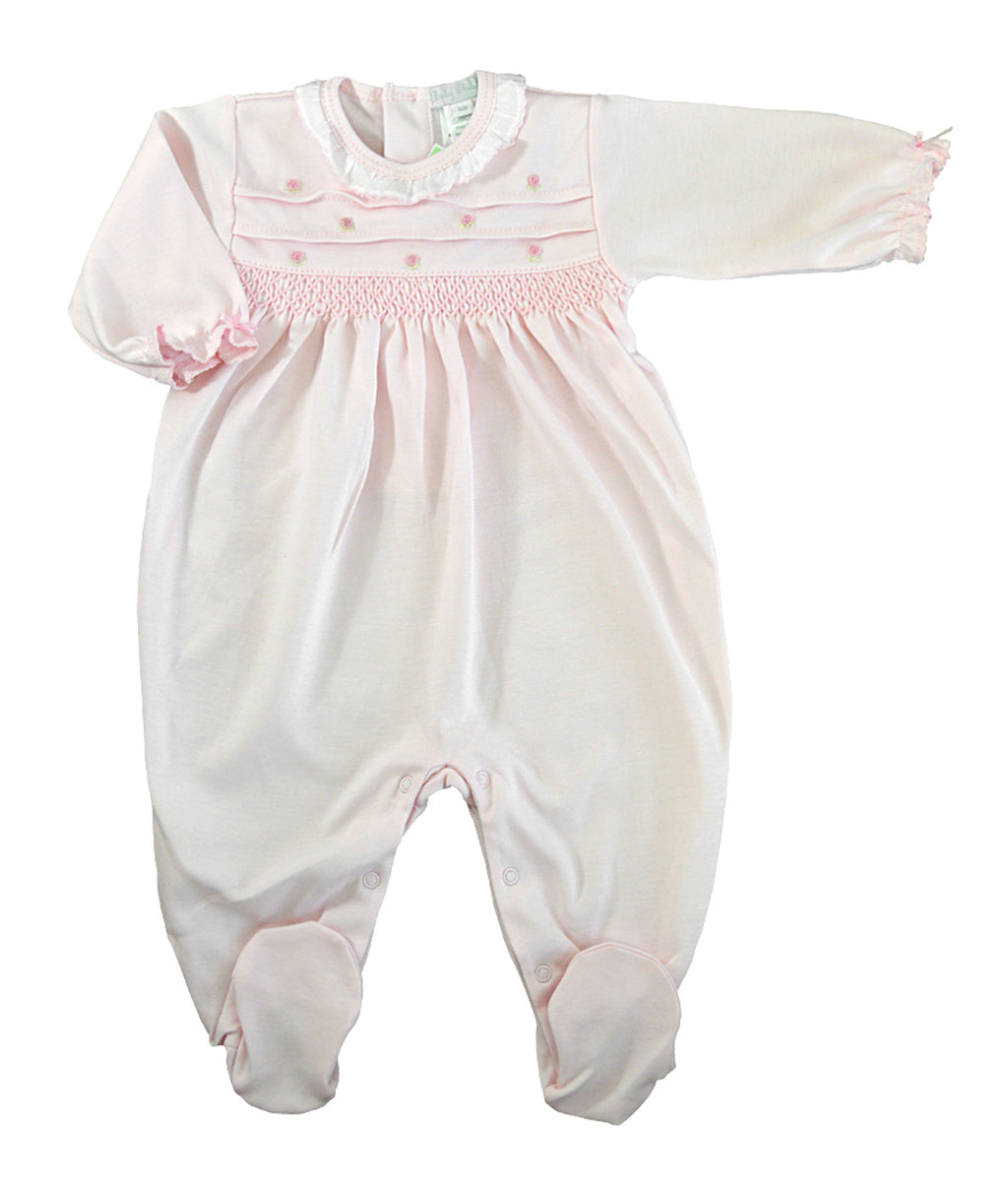 Pink Smocked Rosebud Footie - Little Threads Inc. Children's Clothing