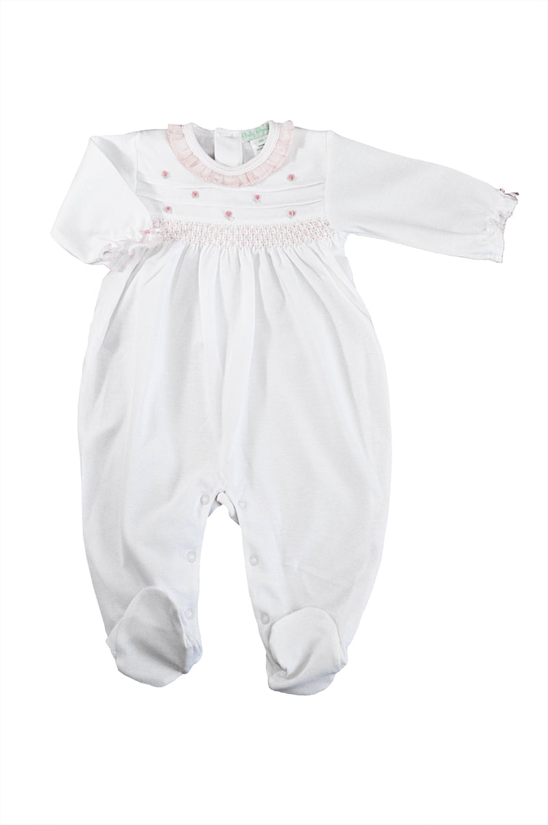 White Smocked Rosebud Footie - Little Threads Inc. Children's Clothing