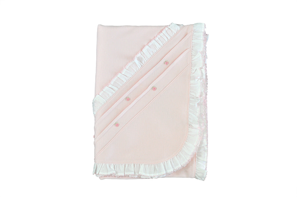 Baby Girl's Pink Rosebud Blanket with White Trim - Little Threads Inc. Children's Clothing