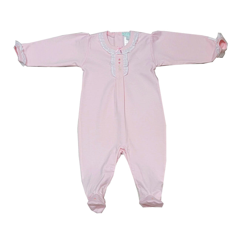 Baby Girl's Pink Rosebud Footie with White Trim - Little Threads Inc. Children's Clothing