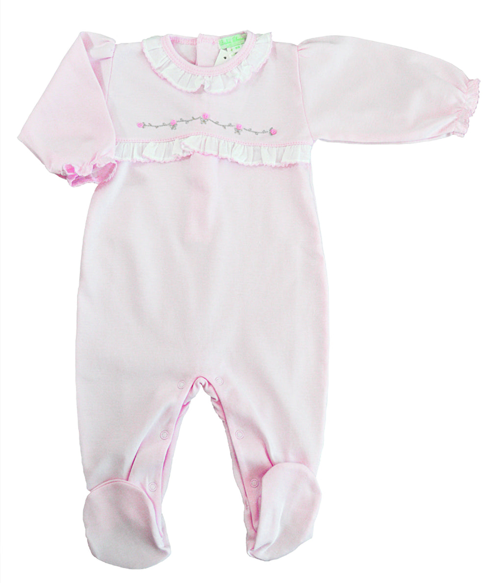 Pink Rosebuds Pima cotton baby girl footie - Little Threads Inc. Children's Clothing